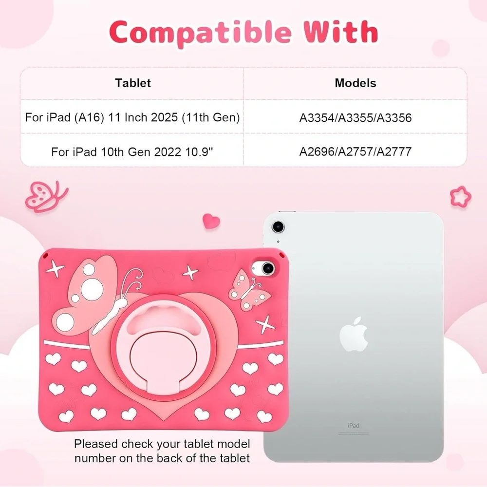 iPad 9th/8th/7th Gen 10.2 Case Kids Pink w/ Strap & Rotating Stand Silicone